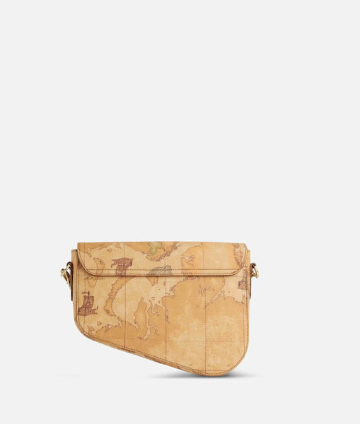 Borsa a tracolla con patta in tessuto stampa Geo Classic Naturale Alviero Martini