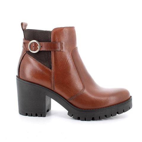 STIVALETTI CON TACCO IN PELLE DA DONNA COGNAC IGI&CO