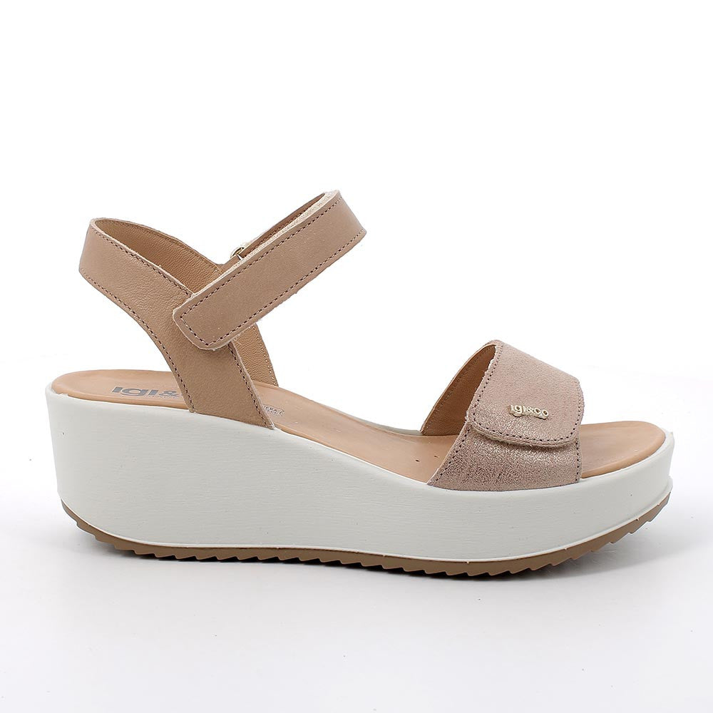 Sandali con zeppa in pelle da donna beige-corda