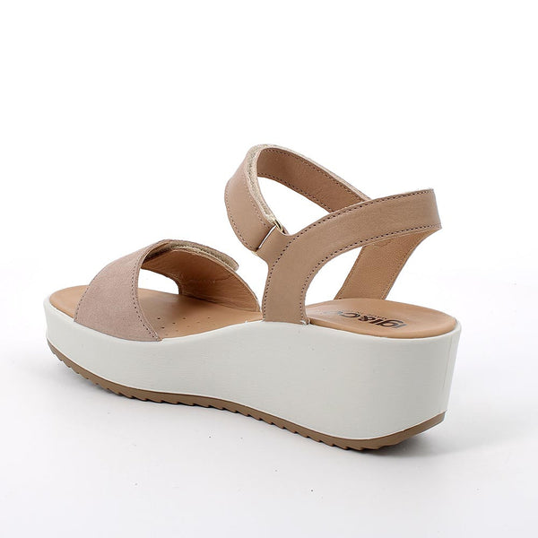Sandali con zeppa in pelle da donna beige-corda IGI&CO