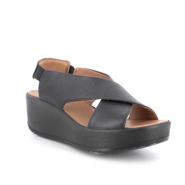 Sandali con zeppa in pelle da donna nero IGI&CO