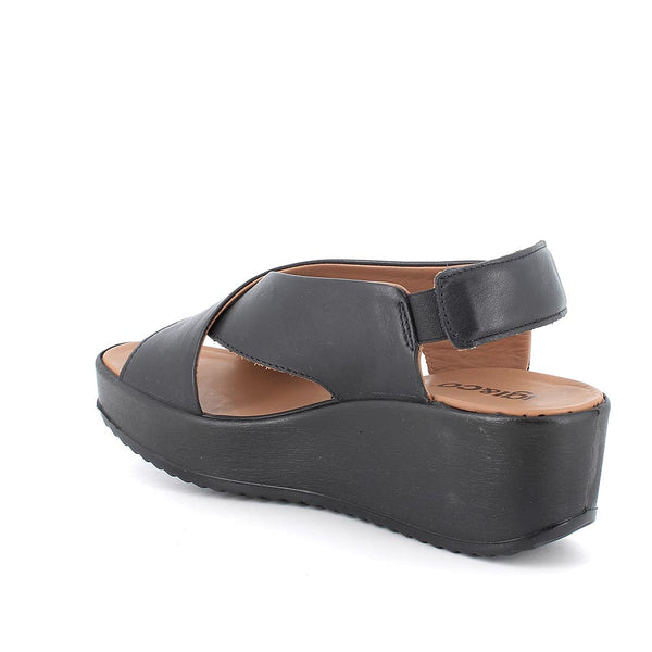 Sandali con zeppa in pelle da donna nero IGI&CO