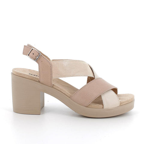 Sandali con tacco in pelle da donna corda-panna IGI&CO