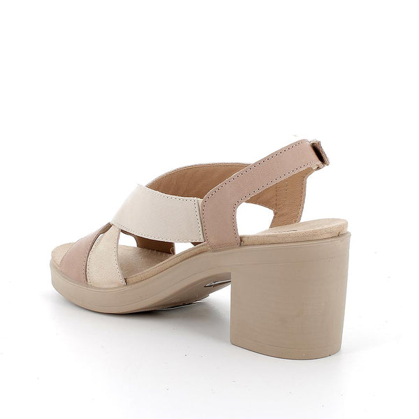Sandali con tacco in pelle da donna corda-panna IGI&CO