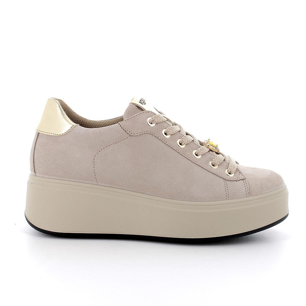 Sneakers con zeppa in pelle da donna IGI cognac IGI&CO