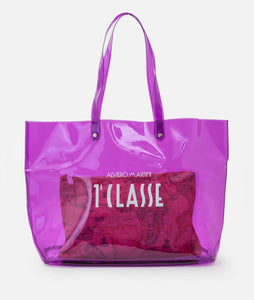 Borsa mare con pochette stampa Geo Classic Viola Campanula Alviero Martini