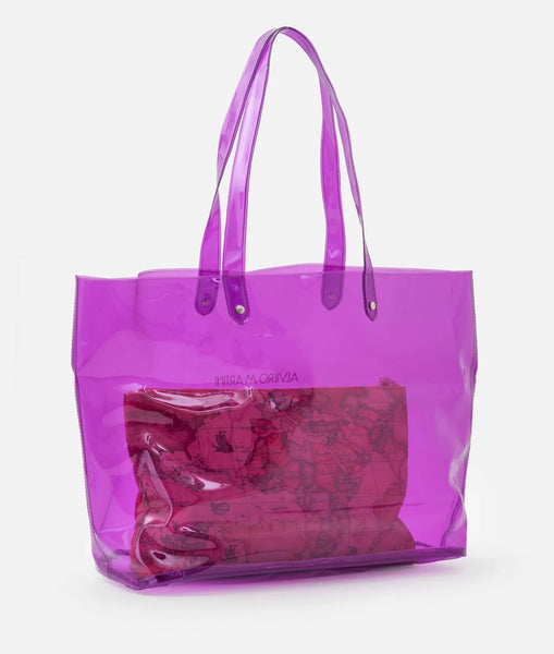 Borsa mare con pochette stampa Geo Classic Viola Campanula Alviero Martini