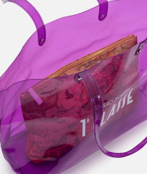 Borsa mare con pochette stampa Geo Classic Viola Campanula Alviero Martini
