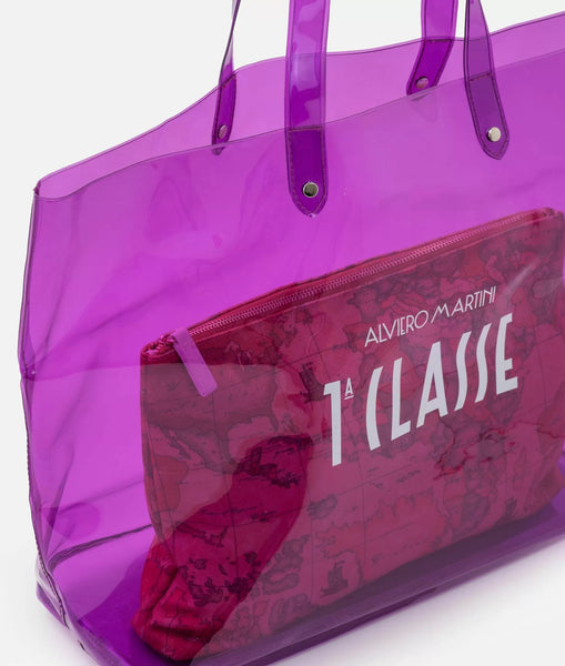 Borsa mare con pochette stampa Geo Classic Viola Campanula Alviero Martini