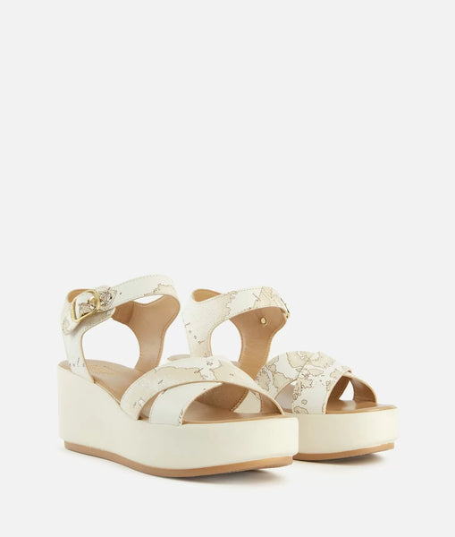 Sandali zeppa in eco nappa stampa Geo Beige Bianchi Alviero Martini