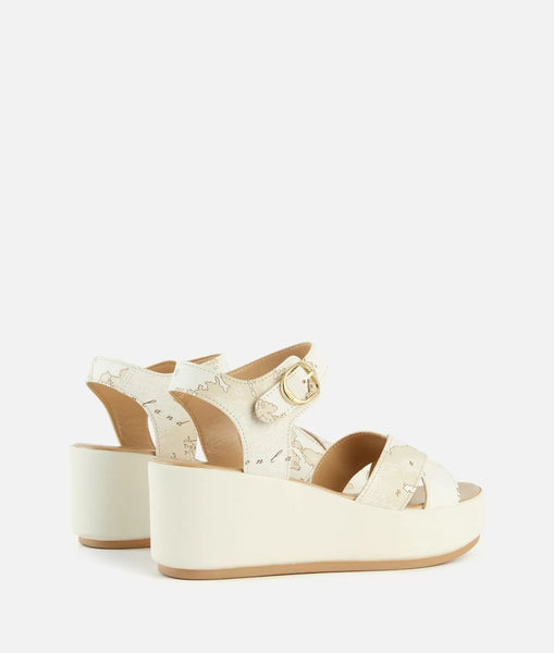 Sandali zeppa in eco nappa stampa Geo Beige Bianchi Alviero Martini