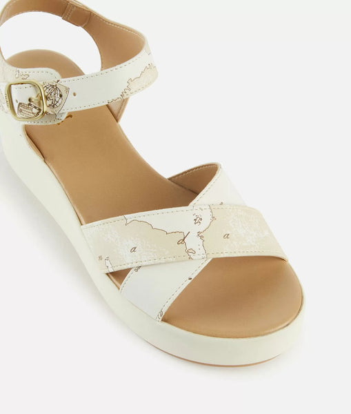Sandali zeppa in eco nappa stampa Geo Beige Bianchi Alviero Martini