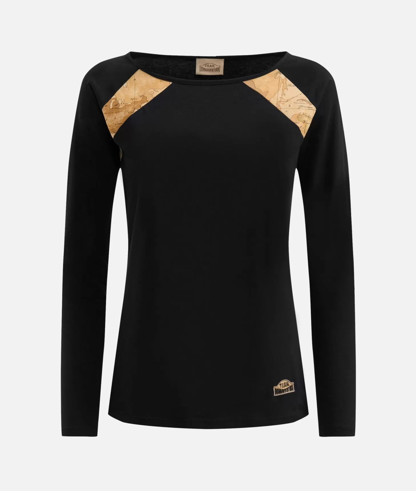 T-shirt a maniche lunghe in jersey di cotone stretch con spicchi Geo Classic Nera Alviero Martini