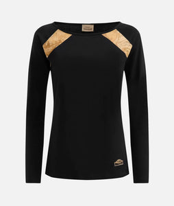 T-shirt a maniche lunghe in jersey di cotone stretch con spicchi Geo Classic Nera Alviero Martini