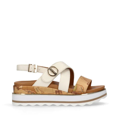 Sandali zeppa con inserti Geo Classic e fasce incrociate Alviero Martini