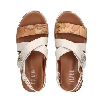 Sandali zeppa con inserti Geo Classic e fasce incrociate Alviero Martini