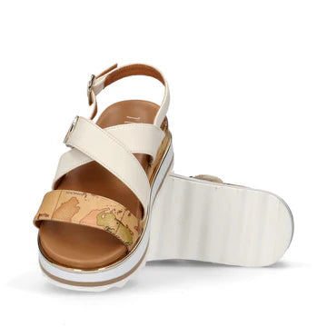 Sandali zeppa con inserti Geo Classic e fasce incrociate Alviero Martini