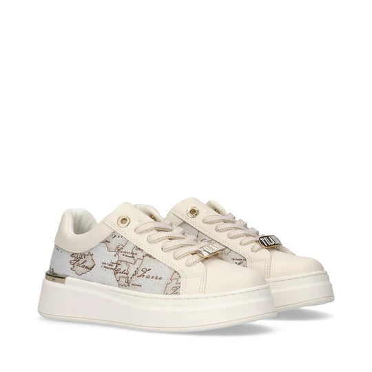 Sneakers platform stampa Geo su tessuto e accessori logati Alviero Martini