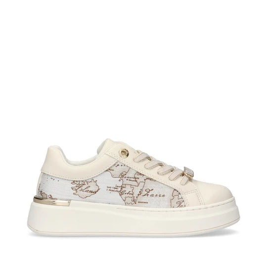 Sneakers platform stampa Geo su tessuto e accessori logati Alviero Martini