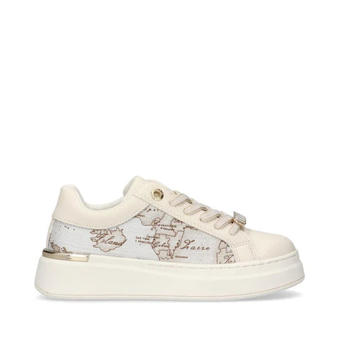 Sneakers platform stampa Geo su tessuto e accessori logati Alviero Martini