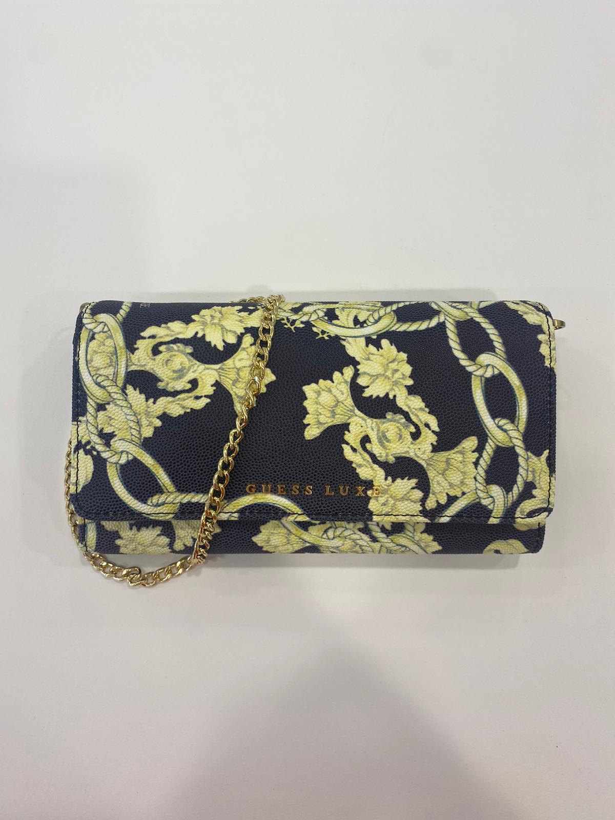 Portafoglio in pelle con catenella Guess Luxe Black multi