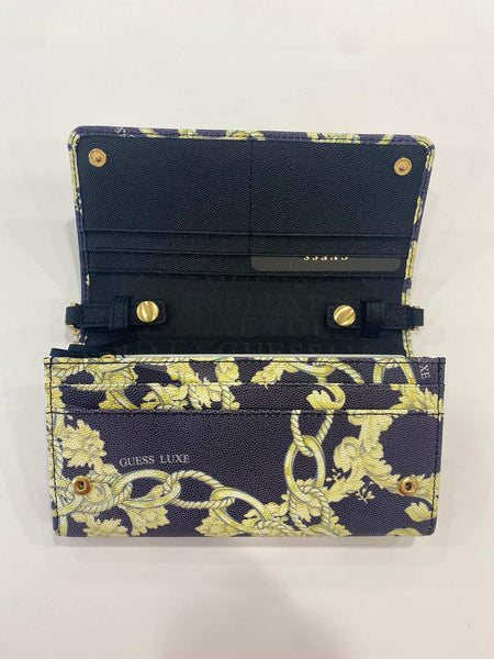 Portafoglio in pelle con catenella Guess Luxe Black multi