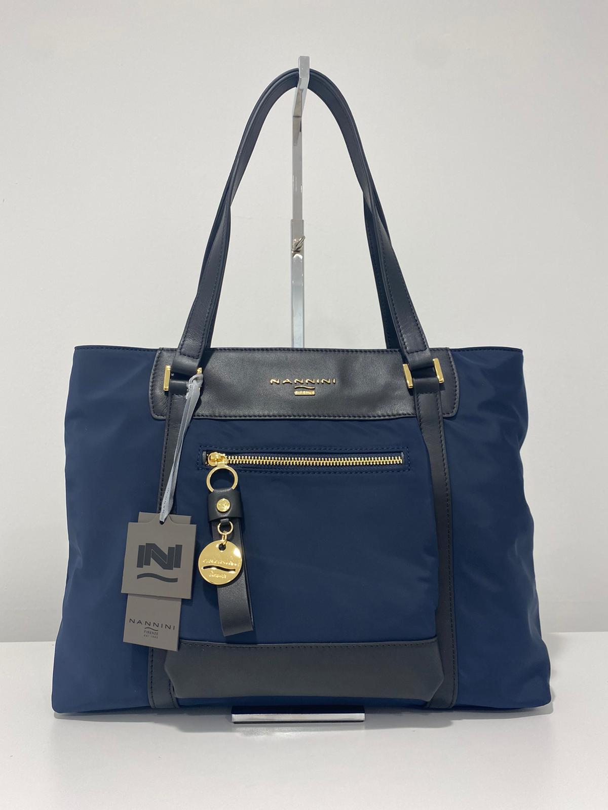 Shopping Nannini tessuto tecnica e pelle Blu/nero Nannini