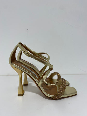 Sandalo strass in microfibra tacco 9 Oro Albano